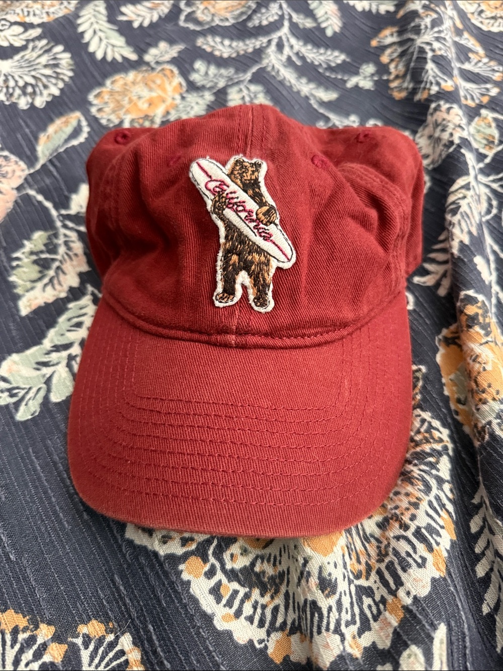 Lucky Brand Maroon Bear Surfboard Cap